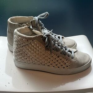 P448 Italian Jack Macrame Woven High-Top Sneakers in beige suede